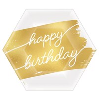 Golden Age "Happy Birthday" Hexagon Paper Disposable Dessert Plates, Gold/White, 7-in, 8-pk, for Milestine Birthday Overhead_Flat