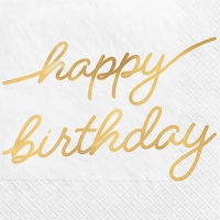 Golden Age "Happy Birthday" Square Paper Disposable Beverage Napkins, Gold/White, 5-in, 16-pk, 2-ply, for Milestine Birthday Front_Flat