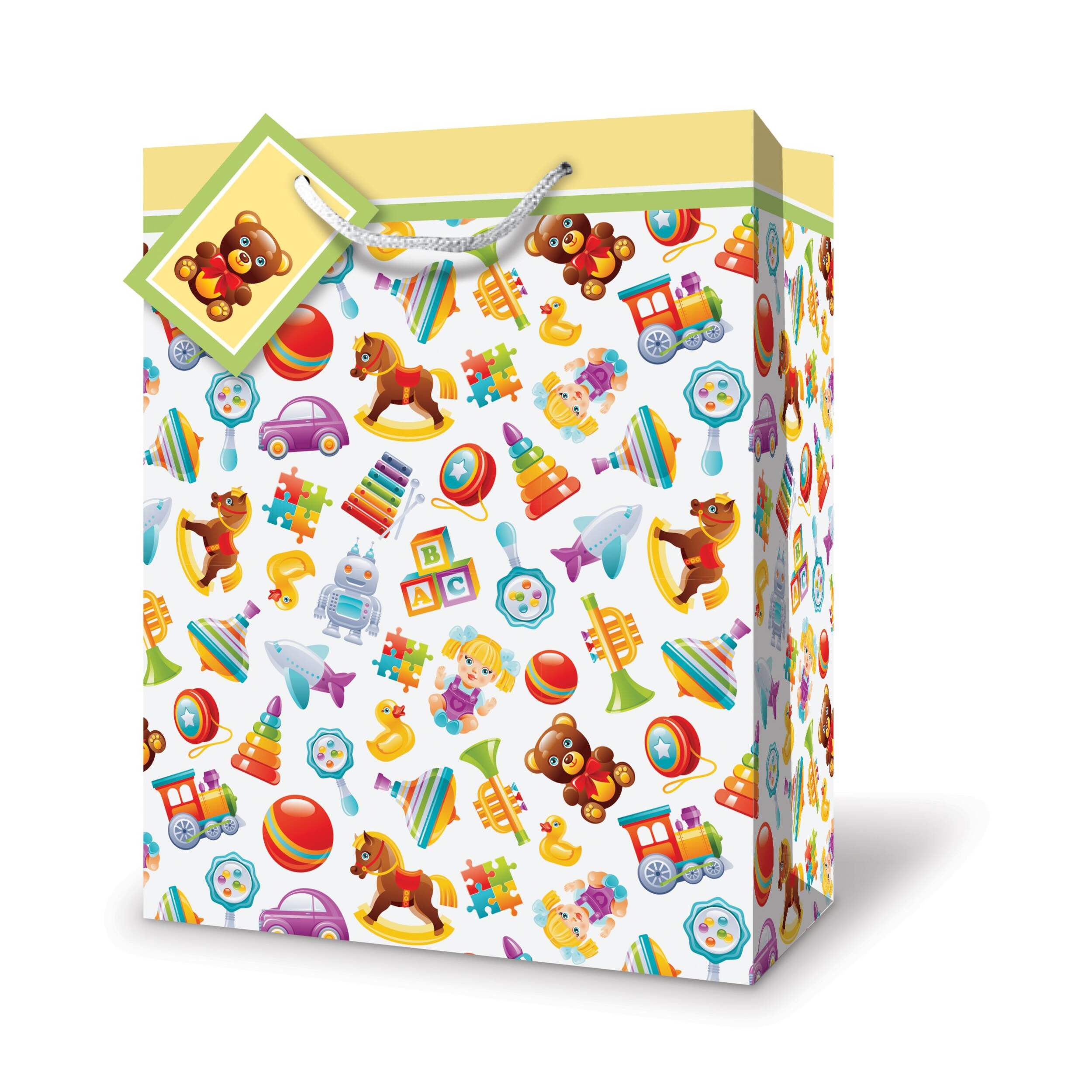 Toys Paper Gift Bag, Multi-Coloured, 8-in, for Baby Shower/Gender Reveal Front_Angled_Left