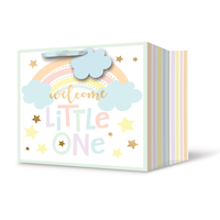 "Welcome Little One" Extra Deep Paper Gift Bag, Multi-Coloured, Rainbow, 15-in, for Baby Shower/Gender Reveal Front_Angled_Left