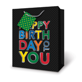 "Happy Birthday to You" Paper Gift Bag, Black/Multi-Coloured, 12.5-in, for Birthday Party Front_Angled_Left