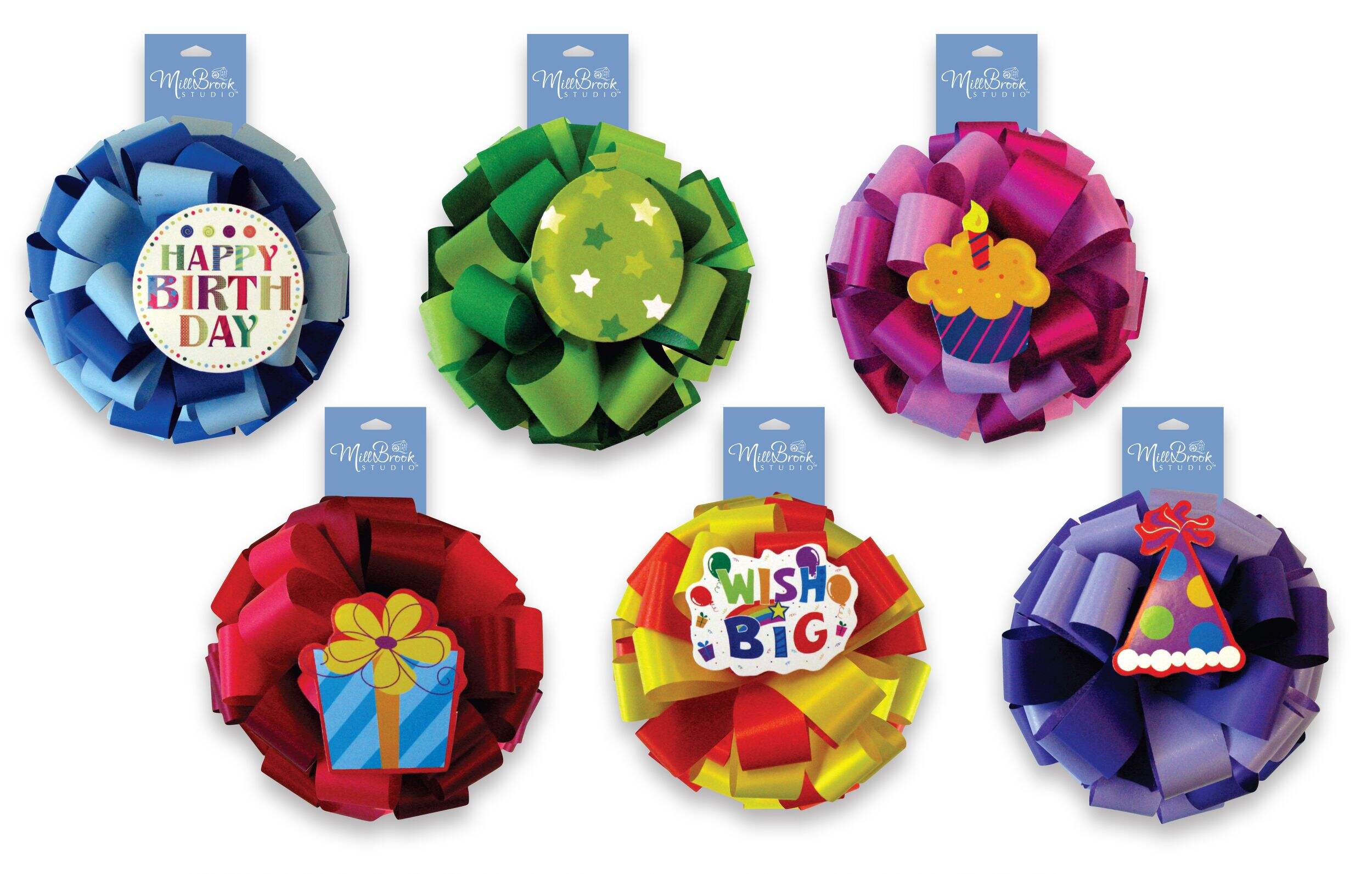 "Happy Birthday" Gift Wrapping Bow with Tag, Multi-Coloured, 6-in, for Birthday Party Front_Flat