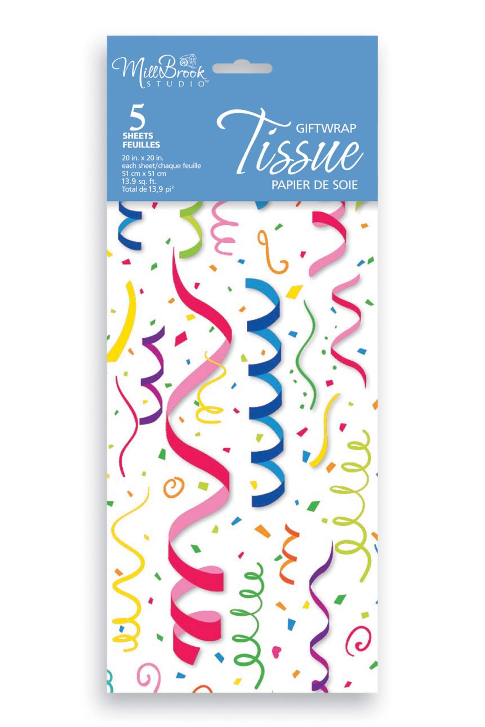 Gift Wrapping Tissue Paper, Multi-Coloured, Confetti Swirls, 5-pk, for Birthday Party Front_Flat