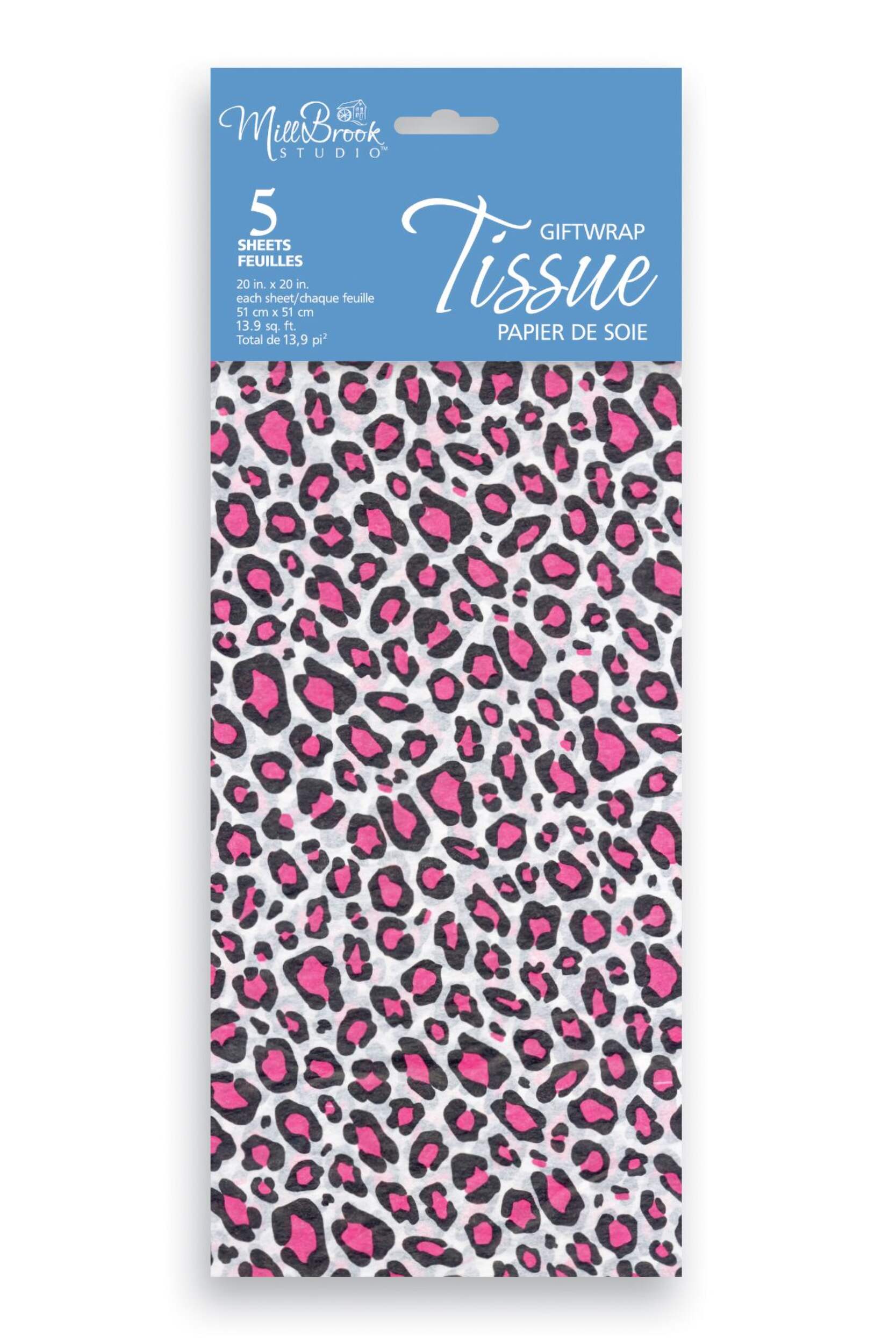 Gift Wrapping Tissue Paper, Pink/Black, Leopard Print, 5-pk, for Birthday/Graduation Front_Flat