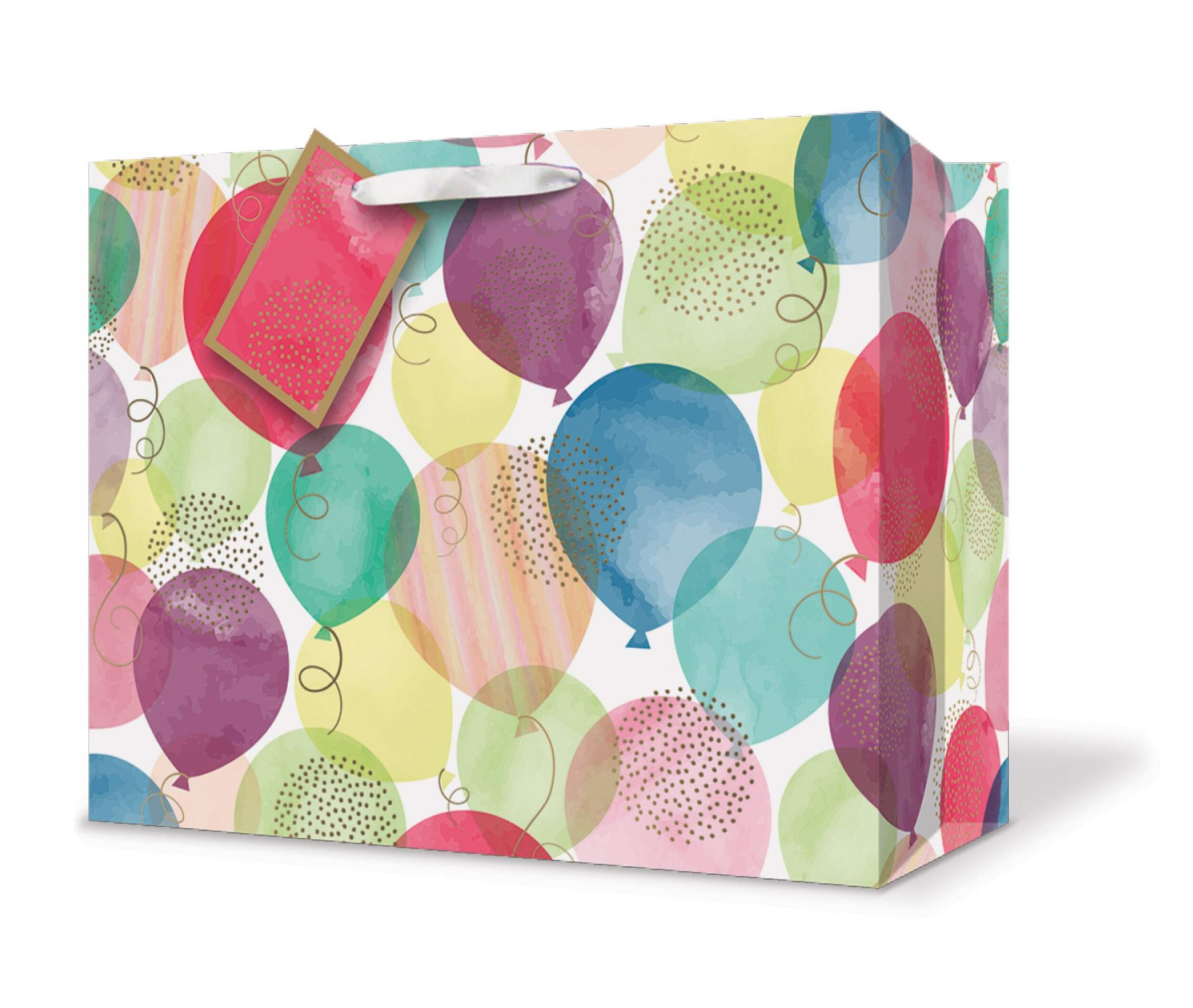 Paper Gift Bag, Multi-Coloured, Balloons, 9-in, for Birthday Party Front_Angled_Left