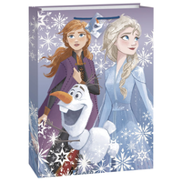 Disney Frozen Elsa/Anna/Olaf Paper Gift Bag, Blue/Purple, 18-in, for Birthday Party Front_Angled_Right
