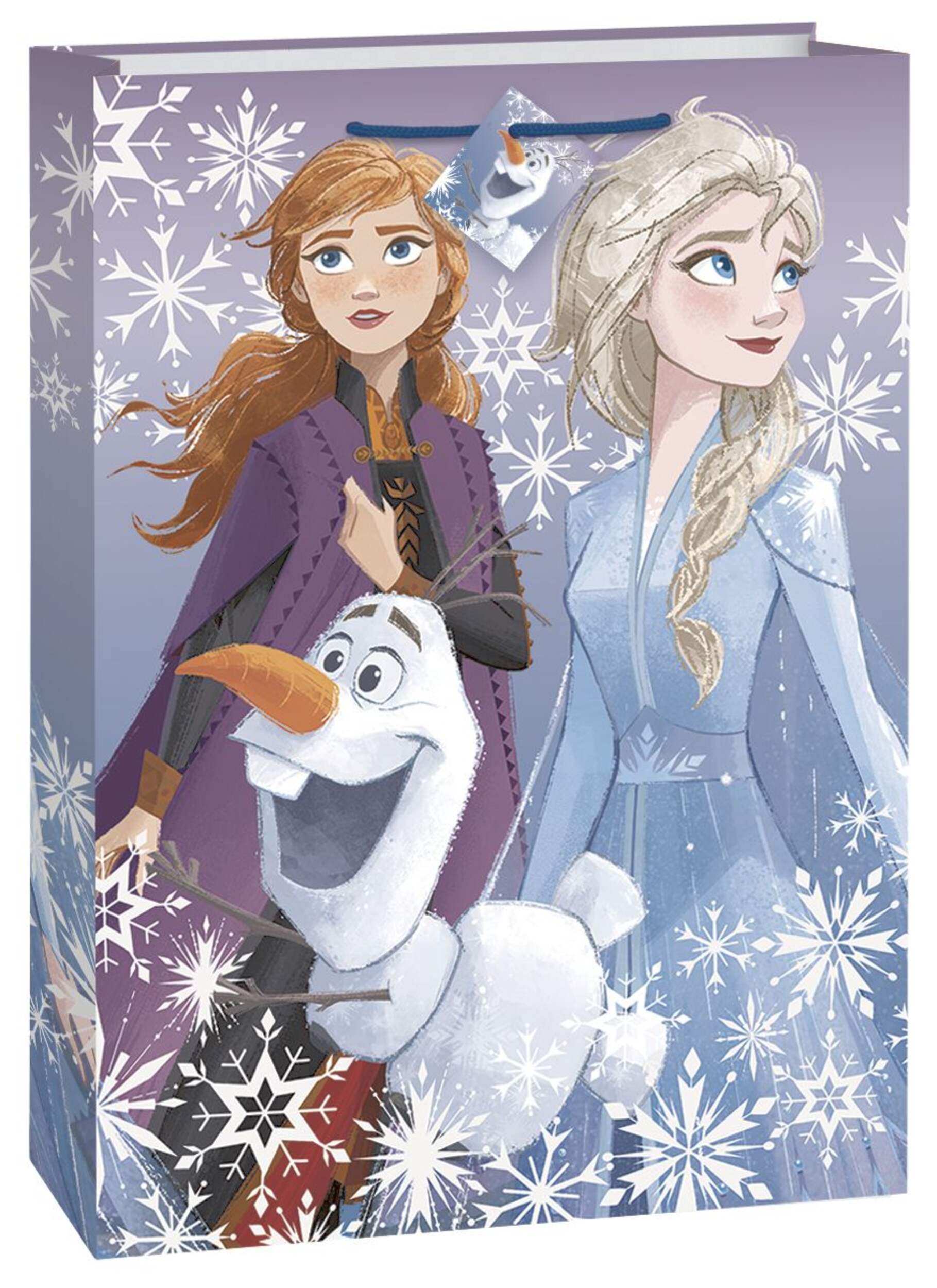 Disney Frozen Elsa/Anna/Olaf Paper Gift Bag, Blue/Purple, 18-in, for Birthday Party Front_Angled_Right