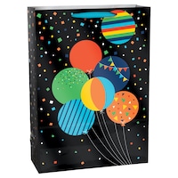 Paper Gift Bag, Black/Multi-Coloured, Balloons, 23.5-in, for Birthday Party Front_Angled_Right