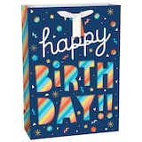 "Happy Birthday" Paper Gift Bag, Blue/Red, 17-in, for Birthday Party Front_Angled_Right