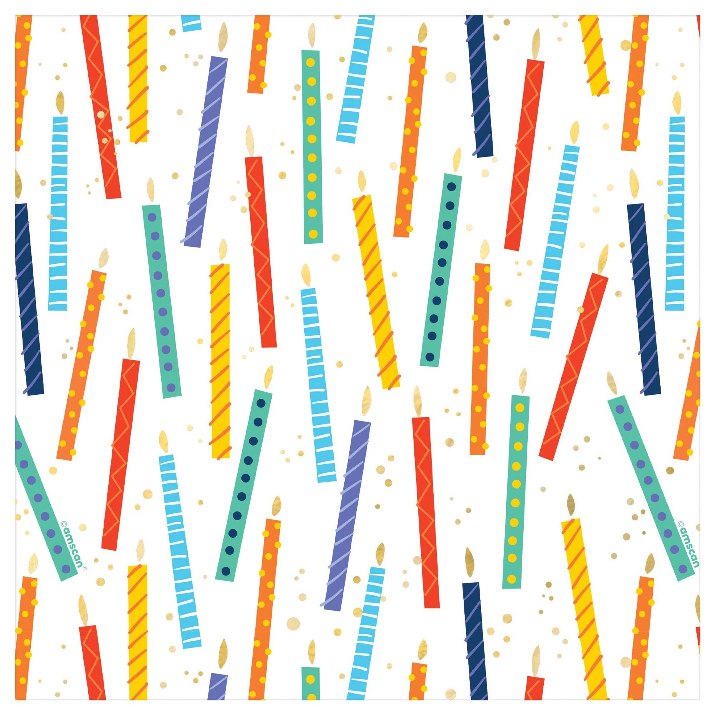 Jumbo Gift Wrapping Paper, White/Multi-Coloured, Birthday Candles, 16-ft, for Birthday Party Front_Flat
