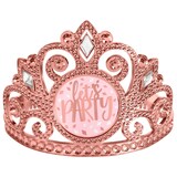 Blush Birthday "Lets Party" Bejeweled Crown Tiara, Pink, One Size, Wearable Accessory for Birthdays Front_Flat