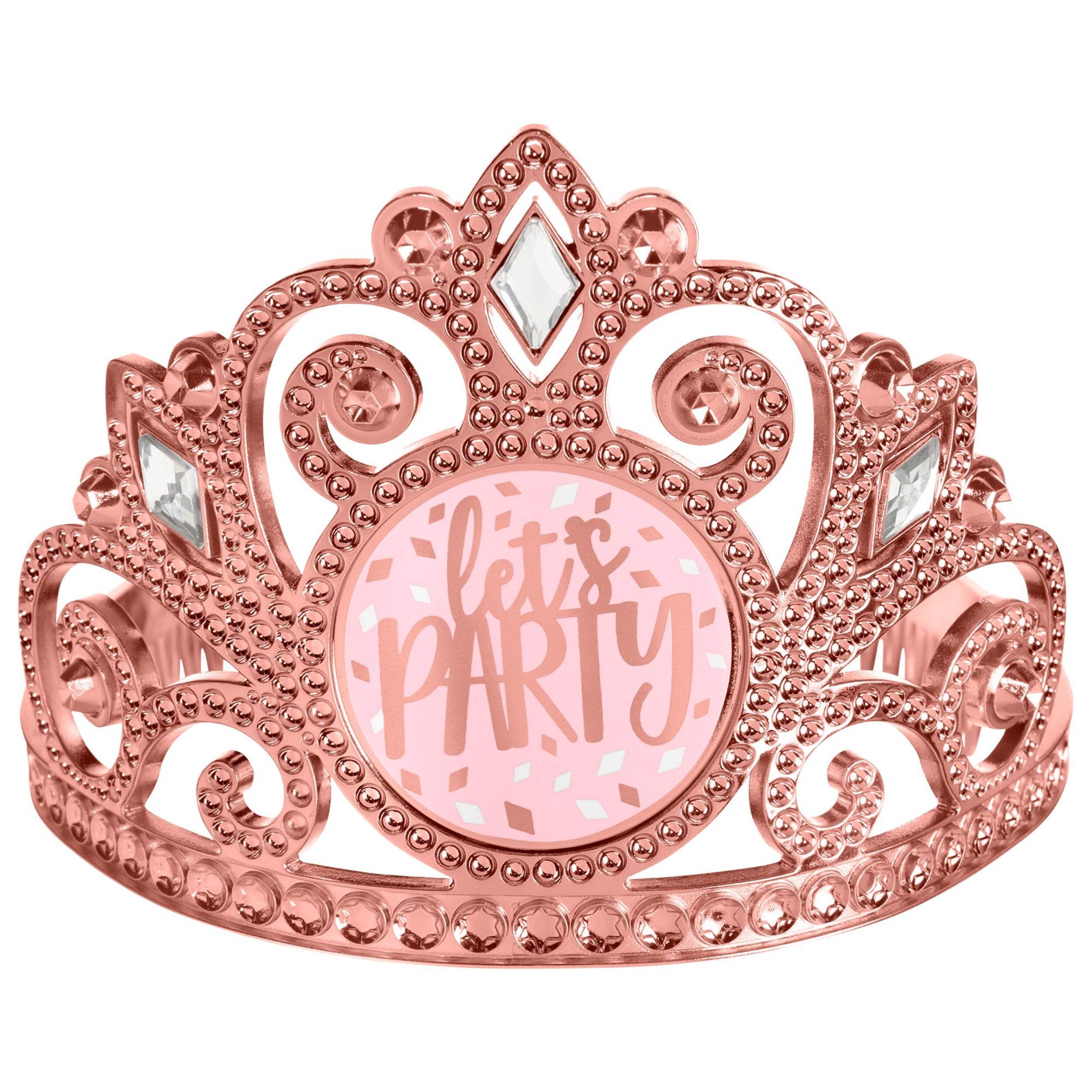 Blush Birthday "Lets Party" Bejeweled Crown Tiara, Pink, One Size, Wearable Accessory for Birthdays Front_Flat