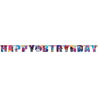 Trolls "Happy Birthday"  DIY Customizable Hanging Garland Banner Decoration, Multi-Coloured, 10.5-ft,  2-pk, for Birthday Party Front_Flat