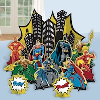 DC Justice League "Pow! Boom!" Superman/Batman/Flash Table Decorating Kit Centerpieces, Multi-Coloured, 13.5-in, 4-pk, for Birthday Party Composite_or_Mixed