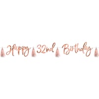 "Happy Birthday" DIY Customizable Hanging Garland Banner Decoration, Rose Gold, 9-ft, for Birthday Party Front_Flat