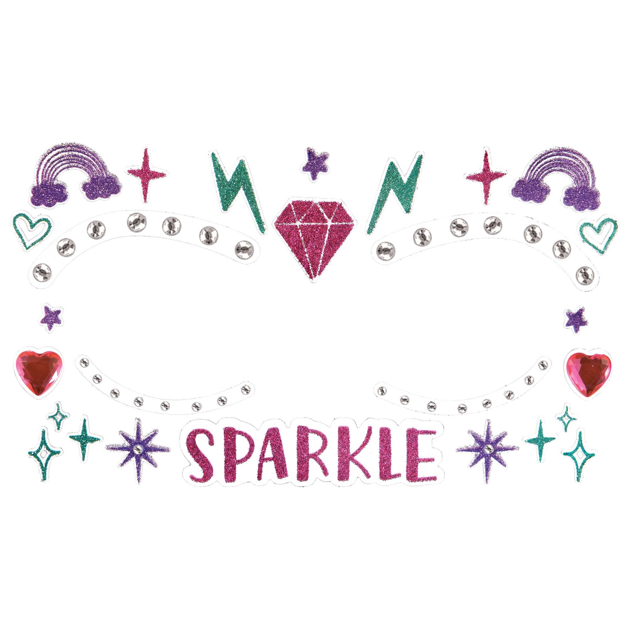 Bijoux scintillants pour le corps avec pierres du Rhin, étoiles et coeurs Front_Flat