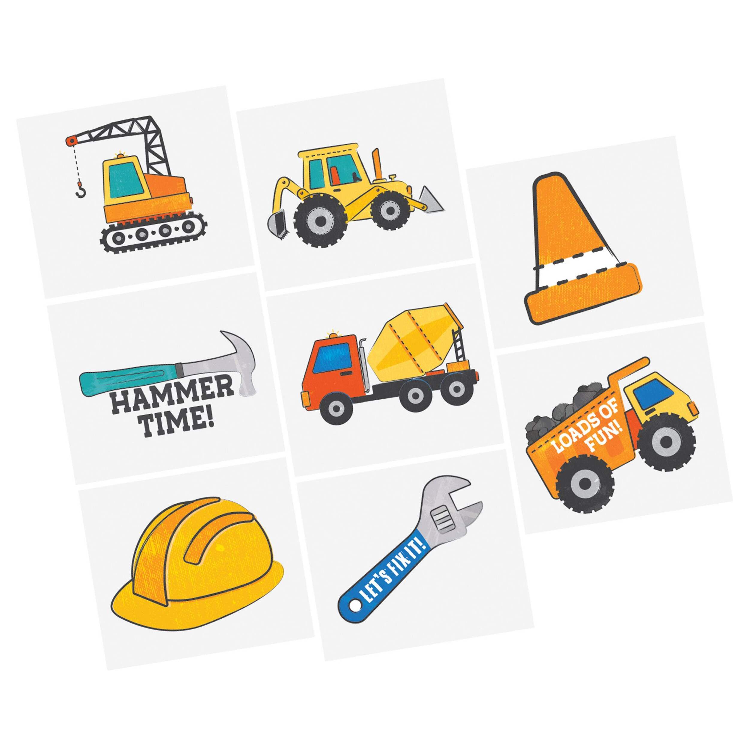 Construction Themed Temporary Tattoos, 8-pc Front_Flat