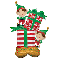 Ballon en aluminium satiné, cadeaux et lutins de Noël, rouge/vert, 52 po, gonflé à l'air, pour Noël Front_Flat