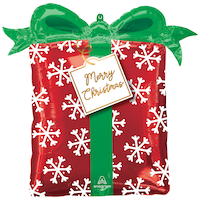 "Merry Christmas" Christmas Present Satin Foil Balloon, Red/Green, 26-in, Helium Inflation & Ribbon Included for Christmas Front_Flat