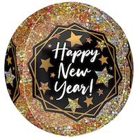 Ballon en aluminium satiné Orbz Happy New Year, scintillant/noir, 21 po, gonflement à l'hélium et ruban inclus, pour veille du jour de l'An Front_Flat