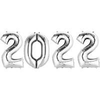 "2022" Numbers Satin Number Bunch Foil Balloon, Silver, 34-in, 4-pk, Helium Inflation & Ribbon Included for New Year's Eve/Graduation Front_Flat