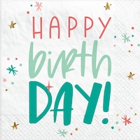 Happy Cake Day "Happy Birthday" Square Paper Disposable Lunch Napkins, Blue, 6.5-in, 16-pk, 2-ply, for Birthday Party Front_Flat