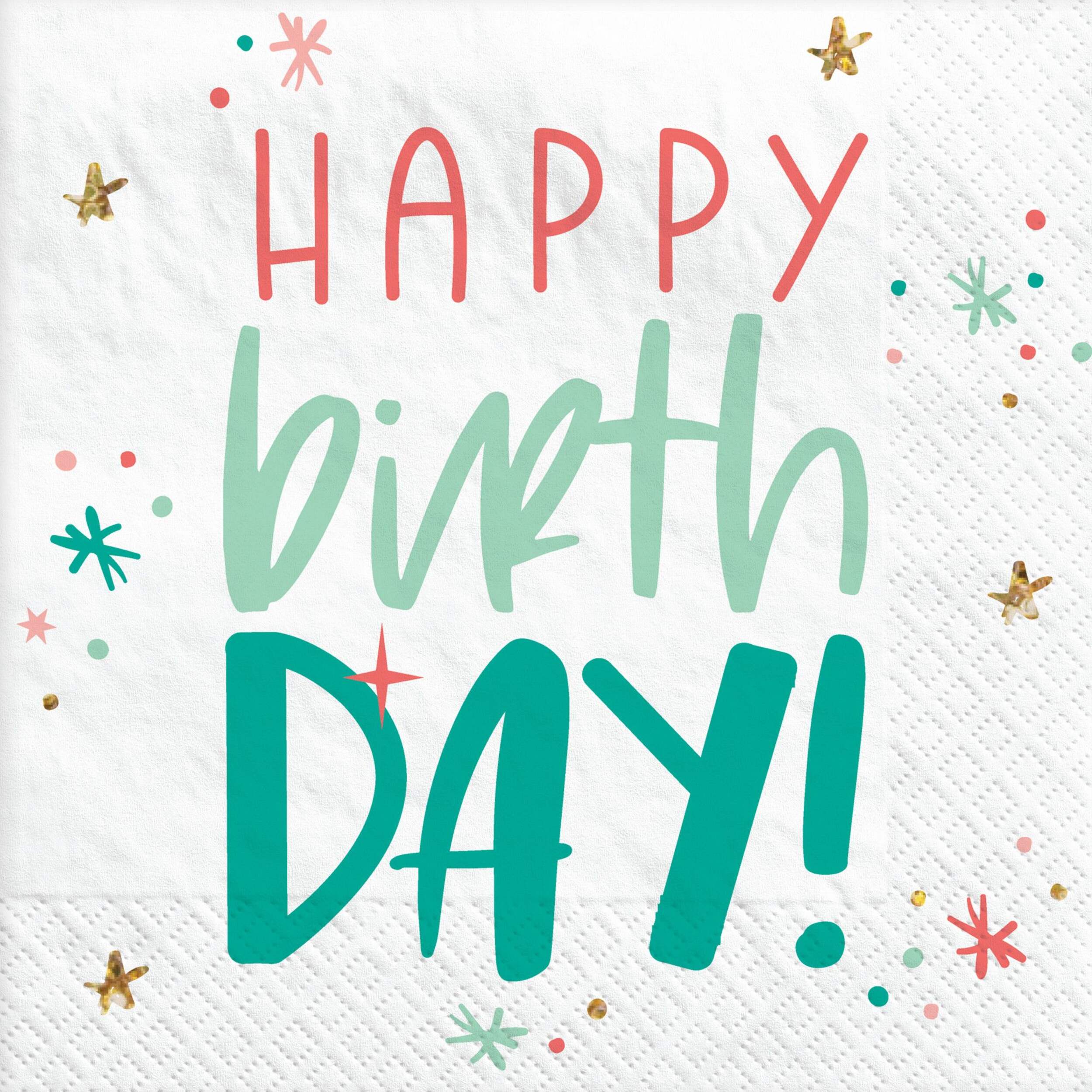 Happy Cake Day "Happy Birthday" Square Paper Disposable Lunch Napkins, Blue, 6.5-in, 16-pk, 2-ply, for Birthday Party Front_Flat