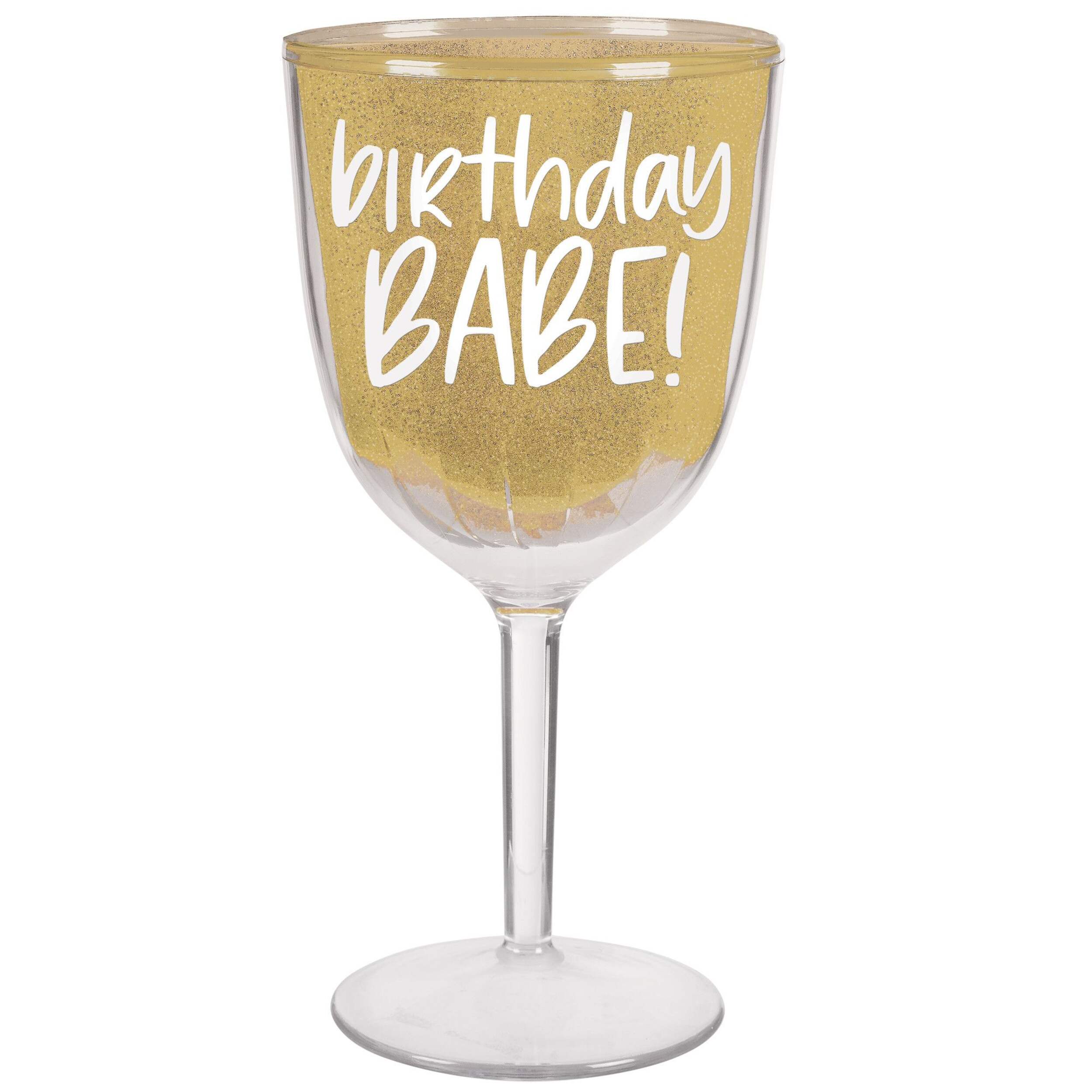 Happy Cake Day "Birthday Babe" Plastic Reusable Goblet Cup, Gold, 26-oz, 6-pk, for Birthday Party Front_Elevated