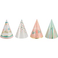 Happy Cake Day"Happy Birthday" Metallic Cone Party Hats, Pastel Multi-Coloured, One Size, 12-pk, Wearable Accessories for Birthdays