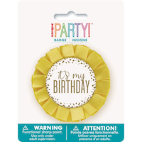 "It's My Birthday" Foil Badge Button Pin, White/Gold, One Size, Wearable Accessory for Birthdays Front_Flat