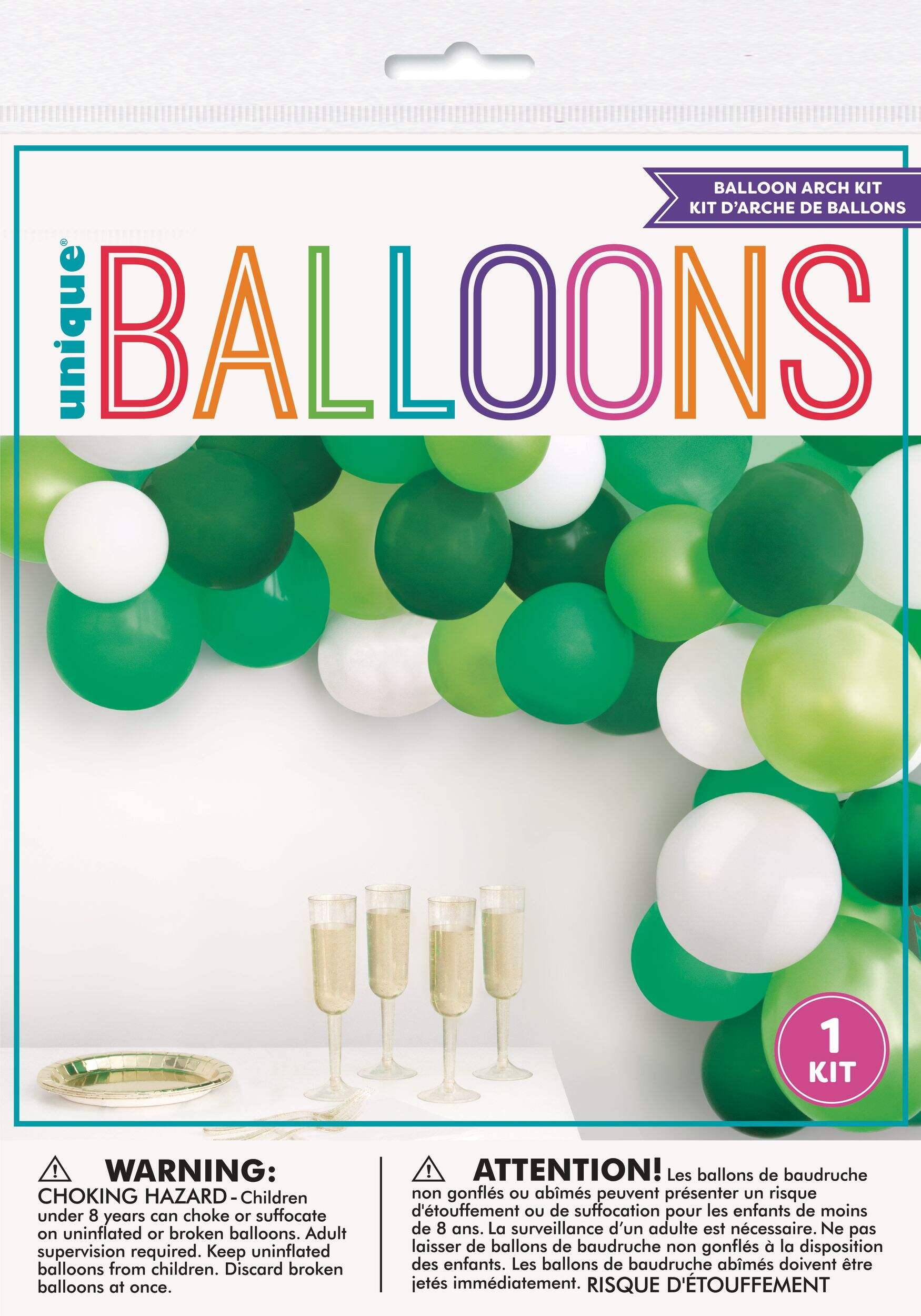Round Latex Balloon Garland Arch Kit, Green/White, for St. Patrick's Day/Earth Day Front_Flat