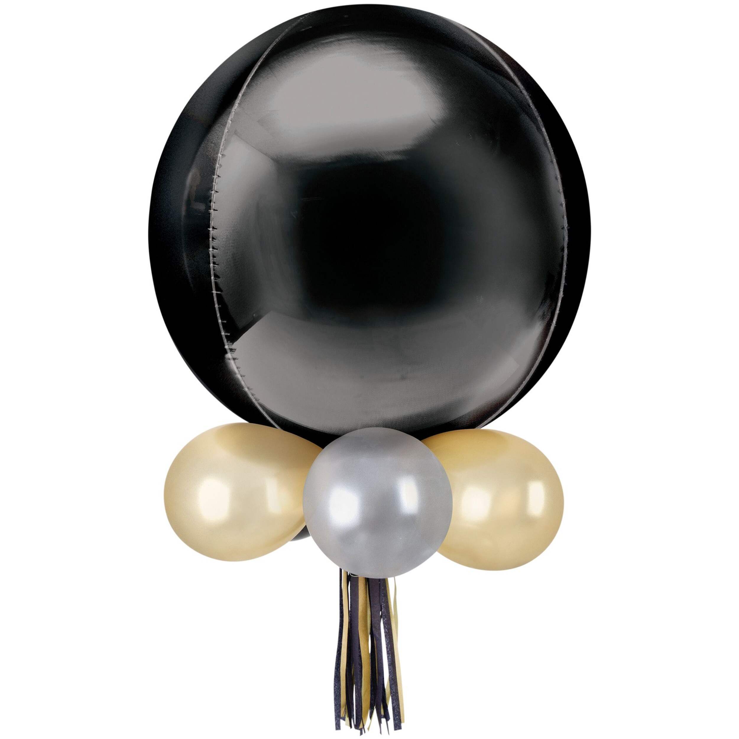 Round Pearl Foil & Latex Balloon Chandelier, Black/Gold, 16x26-in, 16-pk, for Birthday Party Decorations Front_Flat