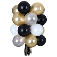 Lustre en ballon en latex rond, noir/or/blanc, 15 x 21 po, paq. 30, pour fête d'anniversaire Front_Flat