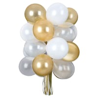 Lustre en ballon en latex rond, or/blanc/argent, 15 x 21 po, paq. 30, pour fête d'anniversaire Front_Flat