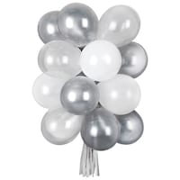 Lustre en ballon en latex rond, argent/blanc, 15 x 21 po, paq. 30, pour fête d'anniversaire Front_Flat
