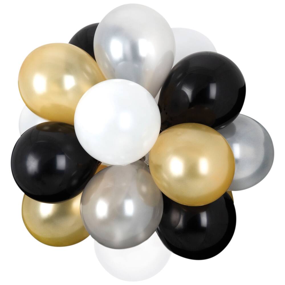 Round Pearl Sphere Latex Balloon Chandelier, Black/Gold/Silver, 16x13.5 ...