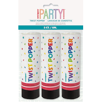 Confetti Cannon Poppers, Multi-Coloured, 3-pk, for Birthday Party Front_Flat
