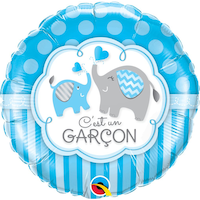 Ballon en aluminium satiné rond éléphant C'est un Garçon, bleu, à pois, 18 po, gonflement à l'hélium et ruban inclus, pour fête prénatale Front_Flat