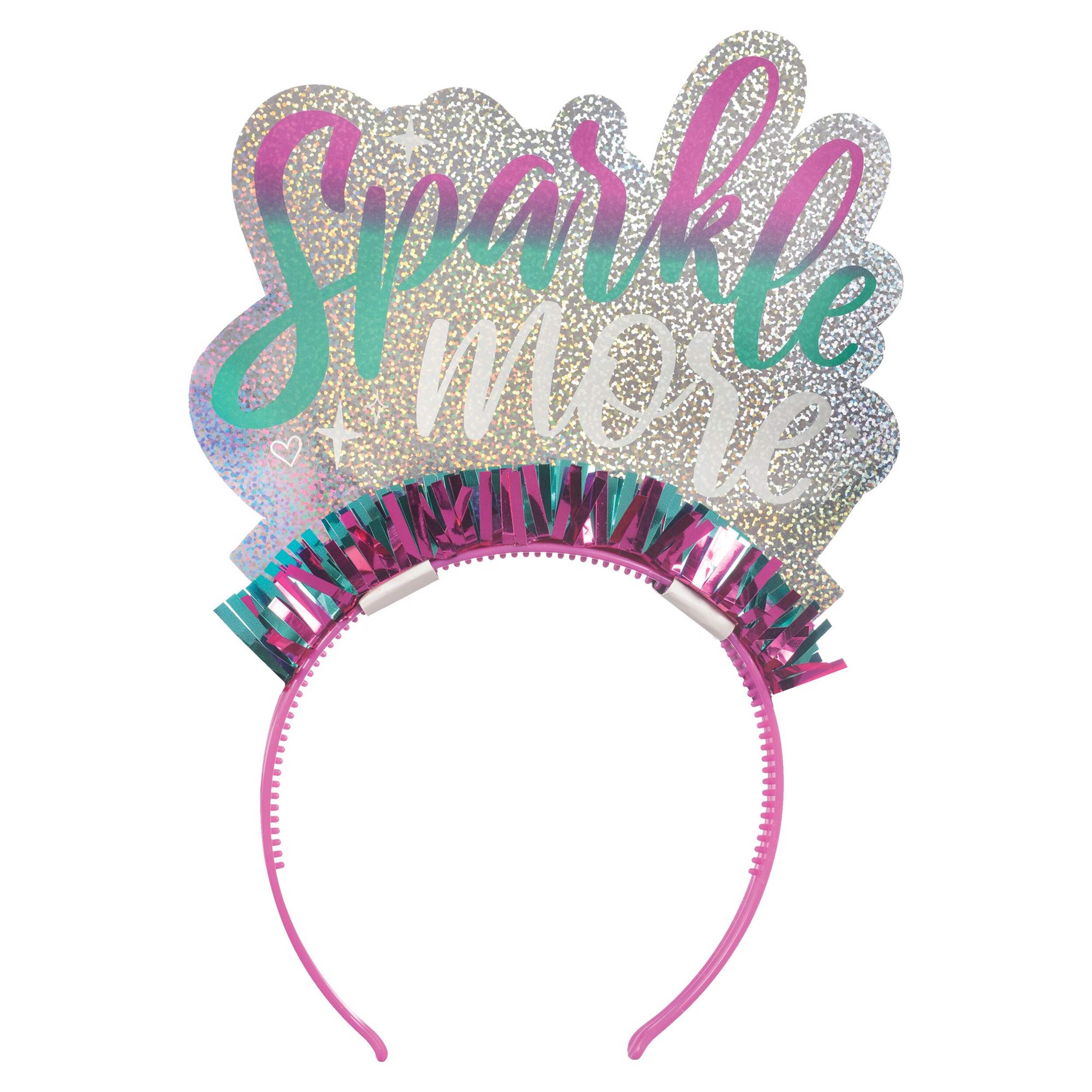 "Sparkle More" Prismatic Glitter Headband, Blue/Pink/Silver, One Size, Wearable Accessory for Birthdays Front_Flat