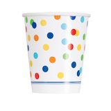 Plastic Reusable Cups, White/Multi-Coloured, Polka Dot, 16-oz, 8-pk, for Birthday Party Front_Flat