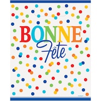 "Bonne Fête" French Paper Gift Bags, White/Multi-Coloured, Polka Dots, 9-in, 8-pk, for Birthday Party Front_Flat