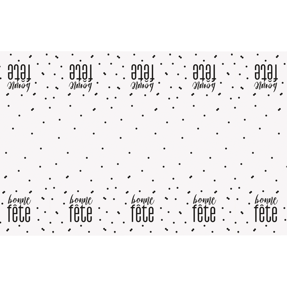 "Bonne Fête" French Rectangle Plastic Reusable Table Cover, Clear/Black, 54x108in, for Birthday