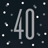 "40" Square Paper Disposable Lunch Napkins, Black/Silver, Polka Dot, 6.5-in, 16-pk, 2-ply, for Milestone Birthday Front_Flat