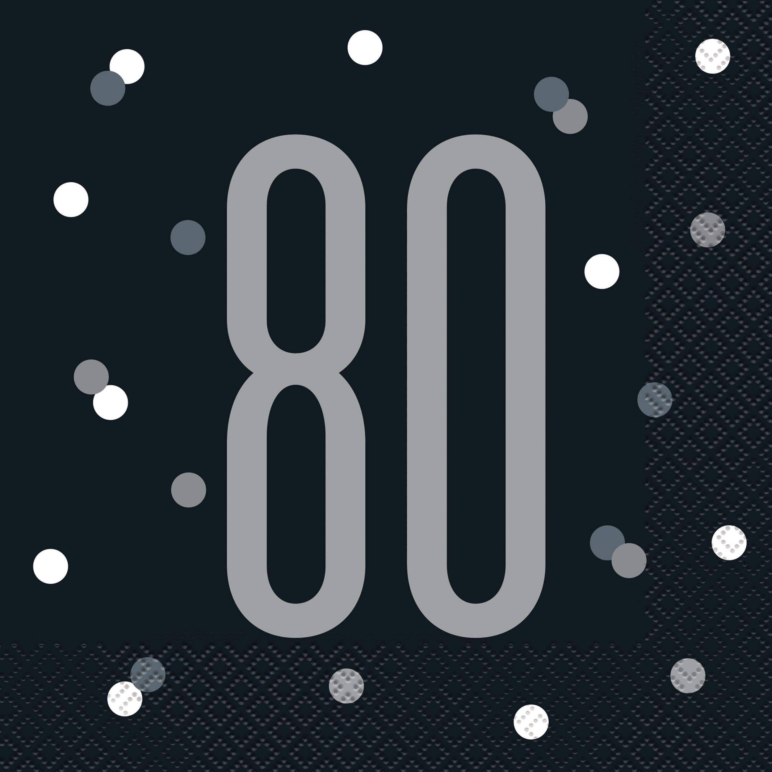 Serviettes de table uniques avec numéro 16 noir et argent, paq. 16 Front_Flat