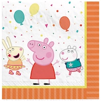 Nickelodeon Peppa Pig Square Paper Disposable Lunch Napkins, Orange, 6.5-in, 16-pk, 2-ply, for Birthday Party Overhead_Flat