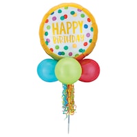 "Happy Birthday" Round Balloon Yard Sign with Ribbon & Latex Balloons, Multi-Coloured, Polka Dot, 62-in, for Birthday Party Front_Flat