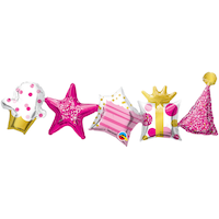 Guirlande de ballons en aluminium satiné petit gâteau/étoiles/cadeau, rose, 3 pi, paq. 2, gonflé d'air, pour fête d'anniversaire Front_Flat