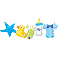 Onesie/Bottle/Ducky Satin Foil Balloon Garland, Blue, 3-ft, 2-pk, Air-Filled for Baby Shower Balloon Garland Front_Flat