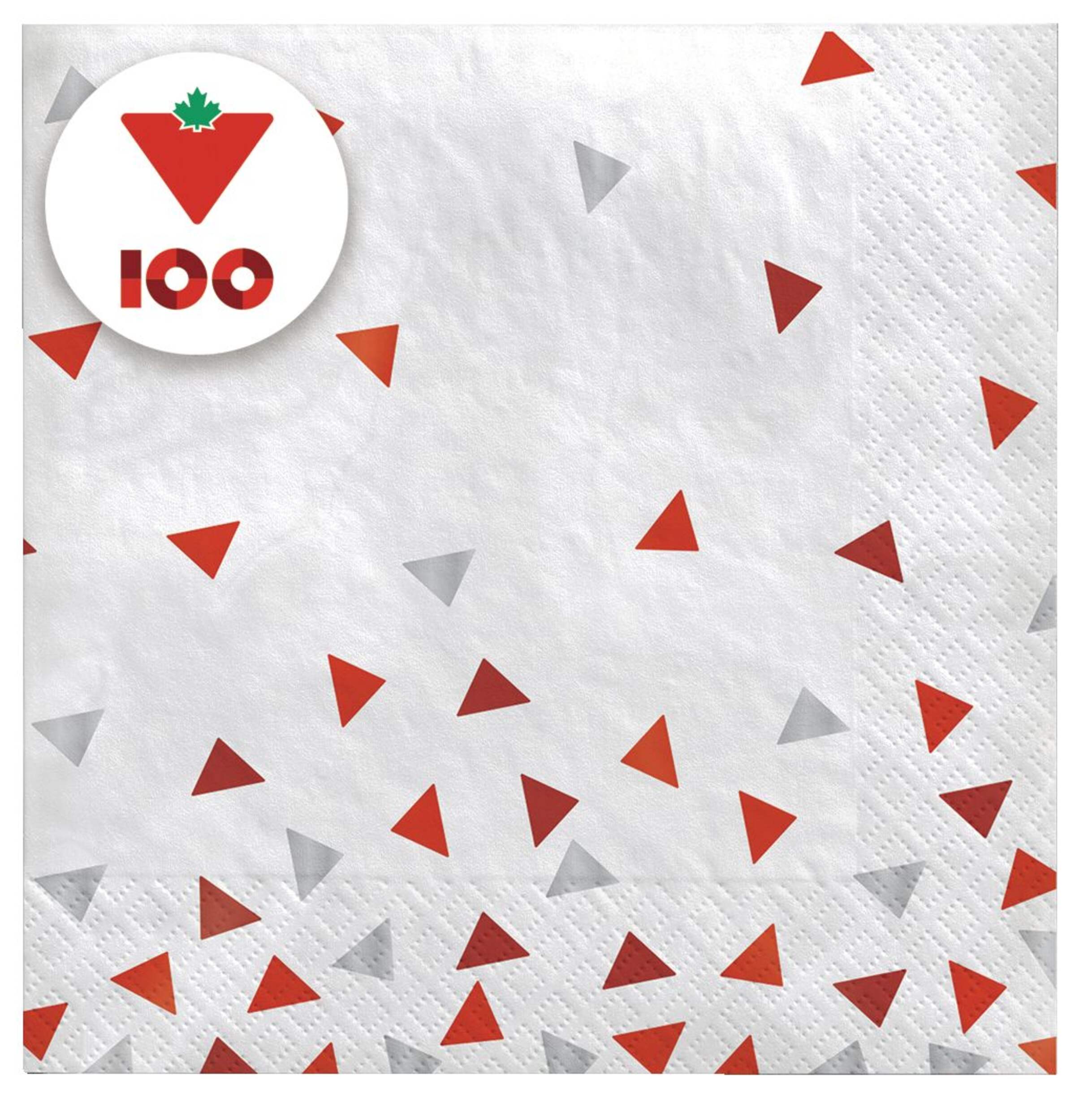Canadian Tire 100th Birthday Celebration Square Paper Disposable Lunch Napkins, White/Red, 6.5-in, 16-pk, 2-ply, for Celebrations Overhead_Flat