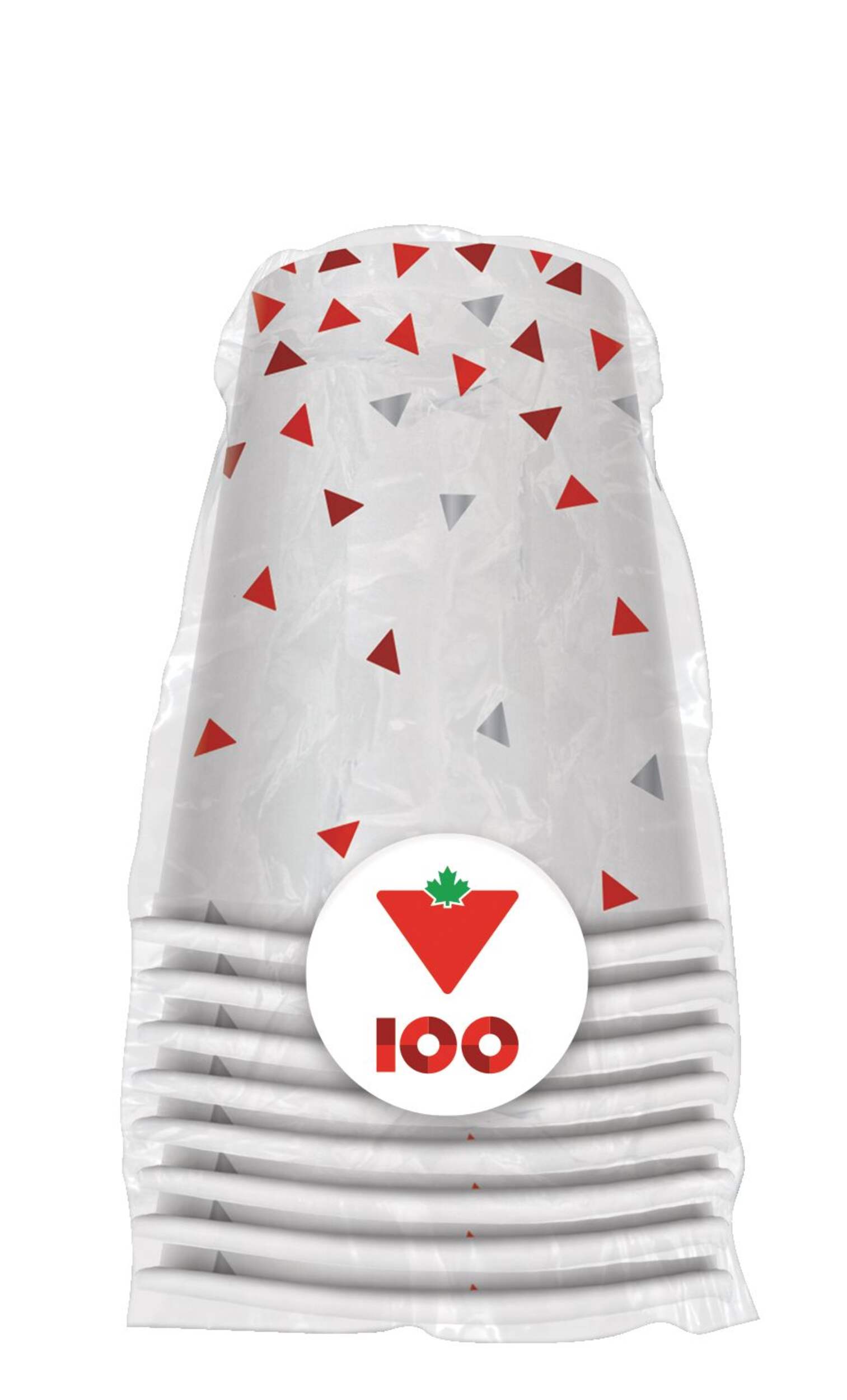 Canadian Tire 100th Birthday Celebration Paper Disposable Cups, White/Red, 9-oz, 8-pk, for Celebrations Front_Flat